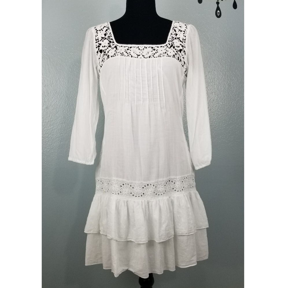 Lucky Brand White Cotton Lace Eyelet Boho Dress S